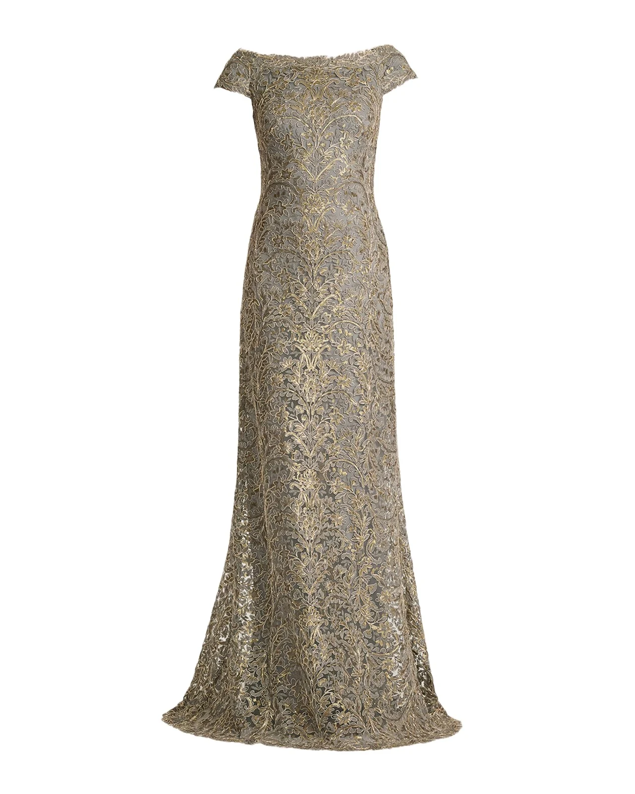 Cap-Sleeve Sequin Lace Column Gown Cap-Sleeve Sequin Lace Column Gown