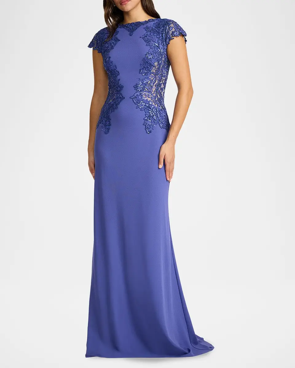 Tadashi Shoji Embroidered Cape-Sleeve Crepe Gown | Thumbnail 2 Tadashi Shoji Embroidered Cape-Sleeve Crepe Gown | Thumbnail 2