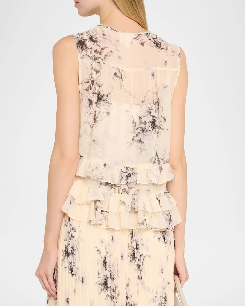 Cinq à Sept Hand-Sketched Floral Ruffle Blouse | Thumbnail 3