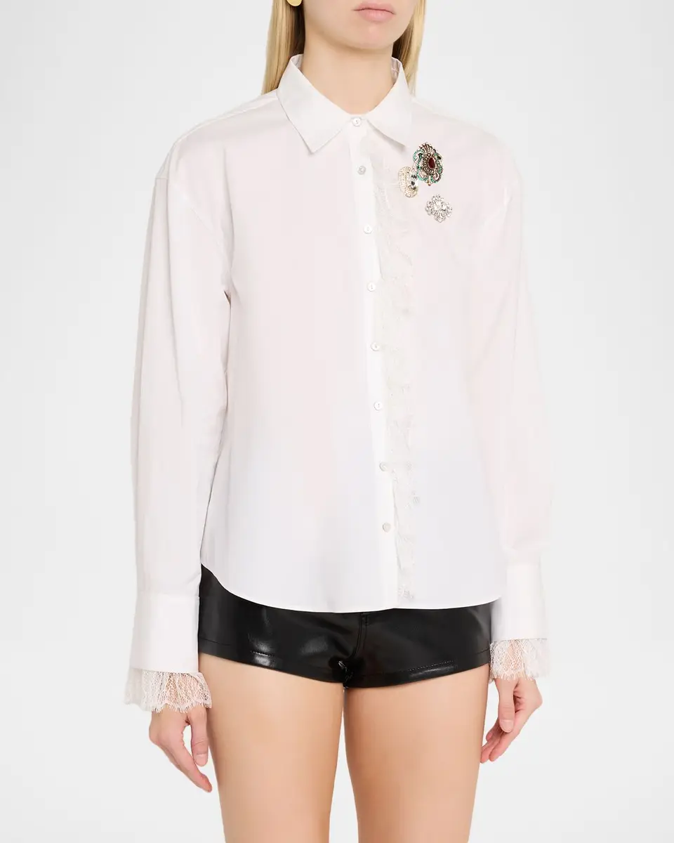 Cinq à Sept Solana Rococo Brooch Button-Front Shirt | Thumbnail 4 Cinq à Sept Solana Rococo Brooch Button-Front Shirt | Thumbnail 4
