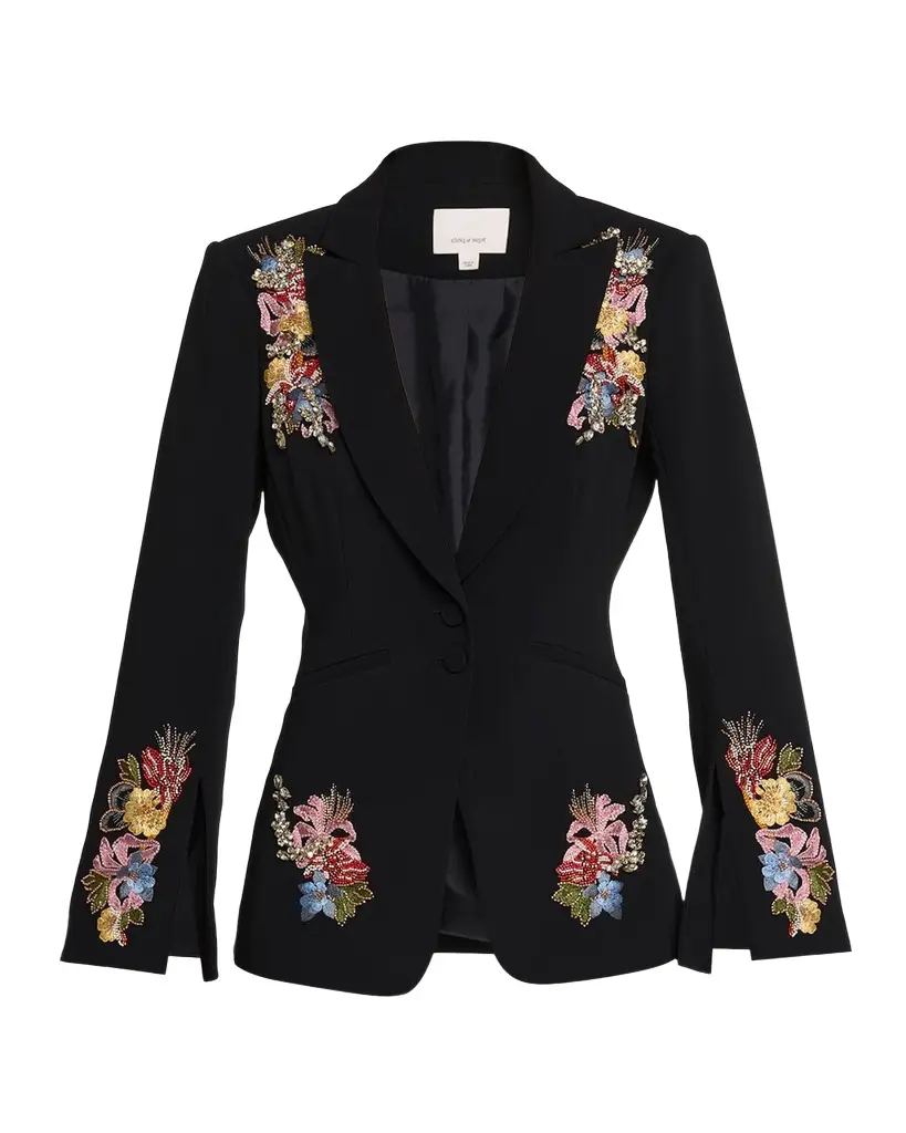 Cinq à Sept Rhinestone Floral Peak-Lapel Blazer | Image 1 Cinq à Sept Rhinestone Floral Peak-Lapel Blazer | Image 1