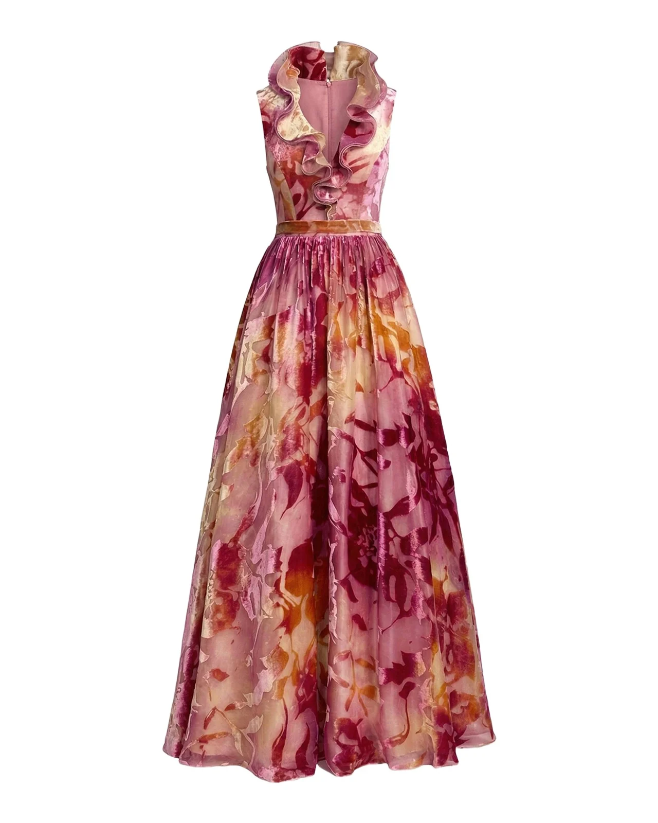 Floral Burnout Organza Velvet Gown Floral Burnout Organza Velvet Gown