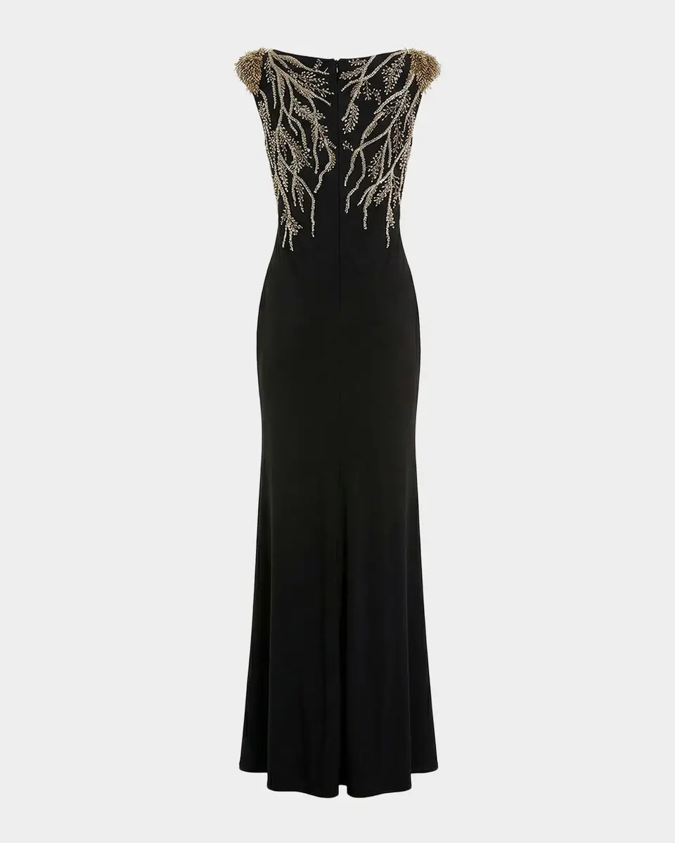 Mac Duggal Beaded Bateau-Neck Jersey Column Gown | Thumbnail 5 Mac Duggal Beaded Bateau-Neck Jersey Column Gown | Thumbnail 5