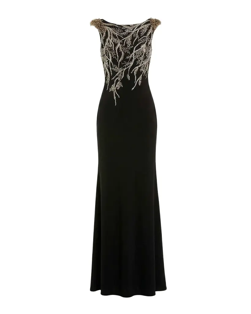 Mac Duggal Beaded Bateau-Neck Jersey Column Gown | Image 1 Mac Duggal Beaded Bateau-Neck Jersey Column Gown | Image 1