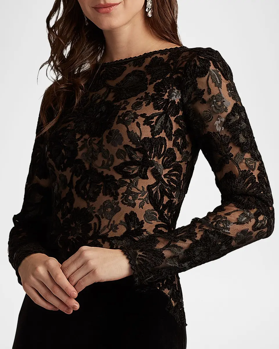Tadashi Shoji Forena Embroidered Lace Crepe Trumpet Gown | Thumbnail 4 Tadashi Shoji Forena Embroidered Lace Crepe Trumpet Gown | Thumbnail 4