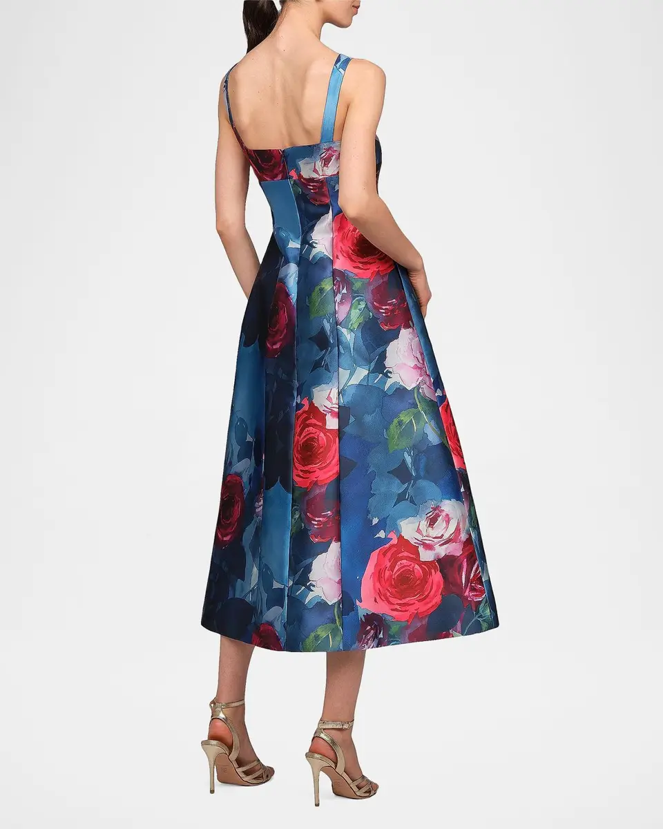 Kay Unger New York Adria Floral Satin Tea-Length Dress | Thumbnail 3 Kay Unger New York Adria Floral Satin Tea-Length Dress | Thumbnail 3
