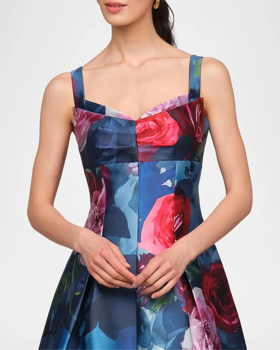 Kay Unger New York Adria Floral Satin Tea-Length Dress | Thumbnail 5 Kay Unger New York Adria Floral Satin Tea-Length Dress | Thumbnail 5