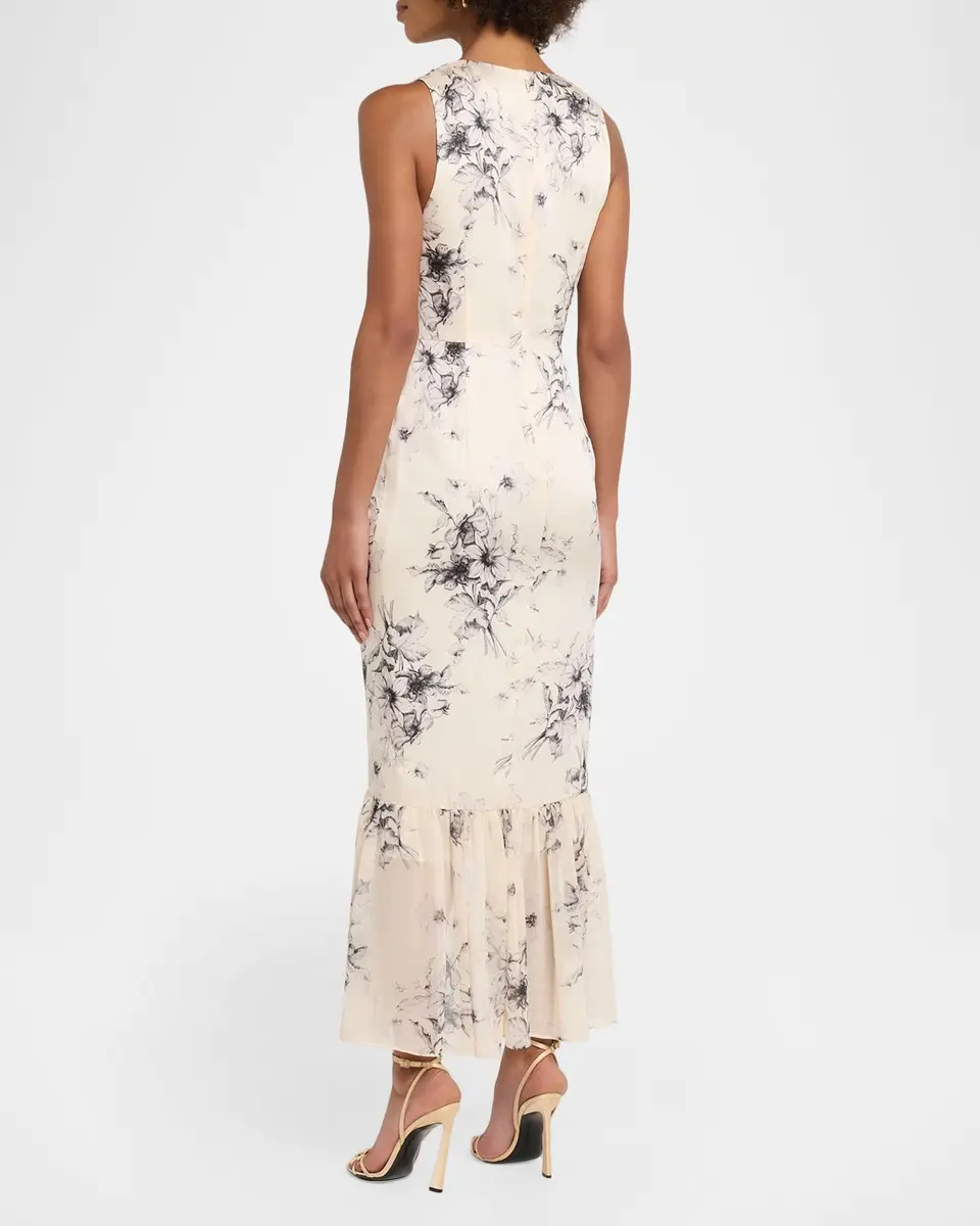 Cinq à Sept Cyrus Hand-Sketched Floral Ruffled Midi Dress | Thumbnail 3 Cinq à Sept Cyrus Hand-Sketched Floral Ruffled Midi Dress | Thumbnail 3