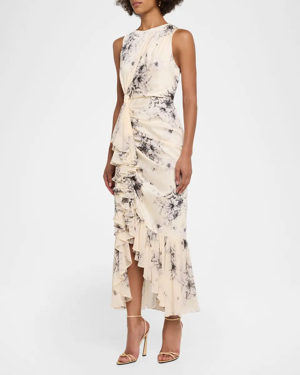 Cinq à Sept Cyrus Hand-Sketched Floral Ruffled Midi Dress | Thumbnail 4 Cinq à Sept Cyrus Hand-Sketched Floral Ruffled Midi Dress | Thumbnail 4