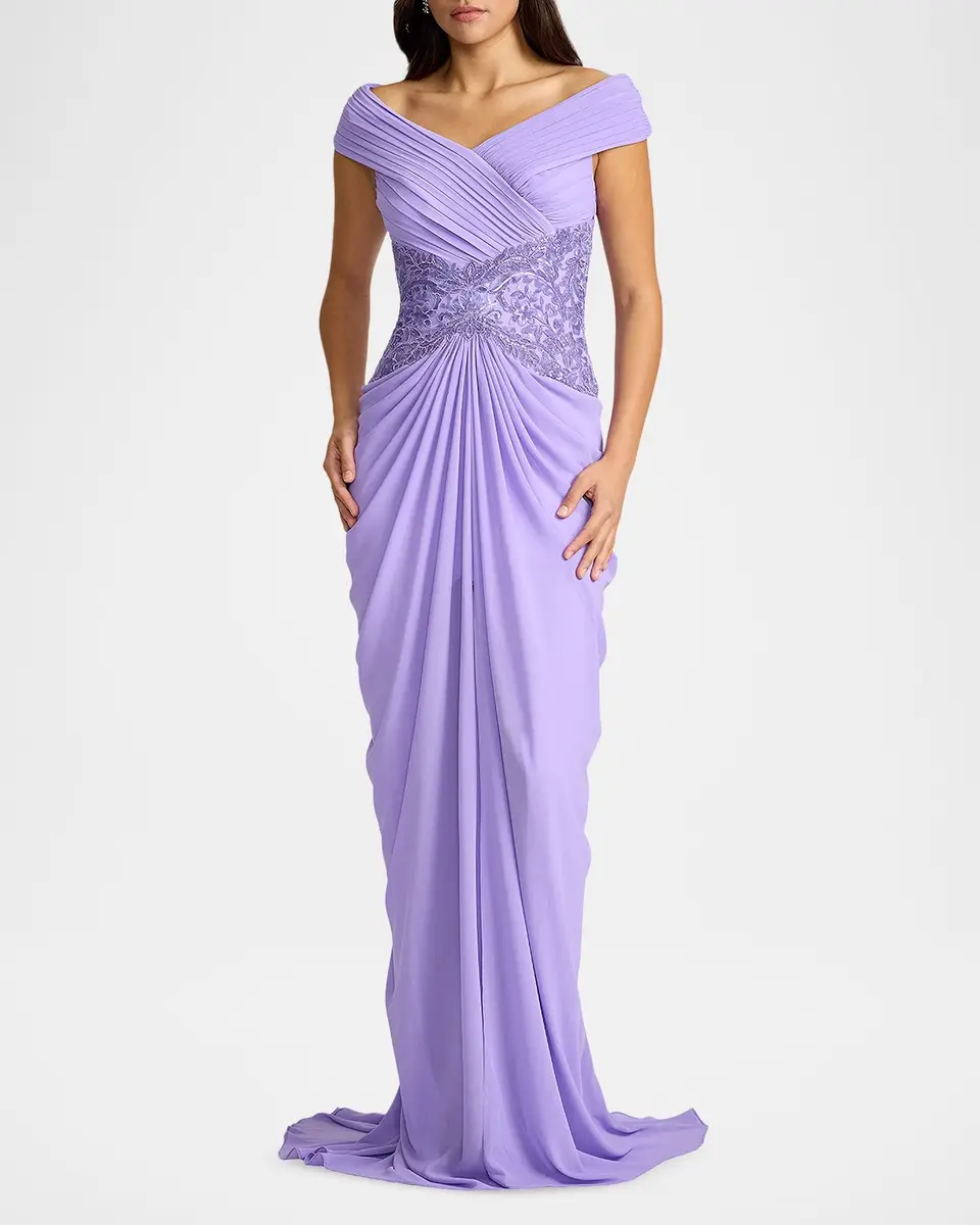 Tadashi Shoji Draped Off-Shoulder Georgette Gown | Thumbnail 2