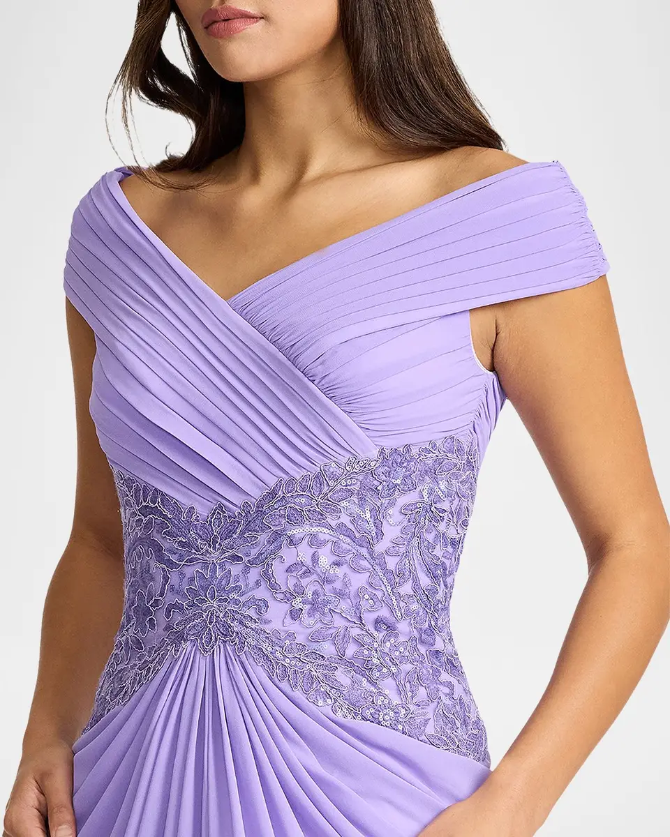 Tadashi Shoji Draped Off-Shoulder Georgette Gown | Thumbnail 4