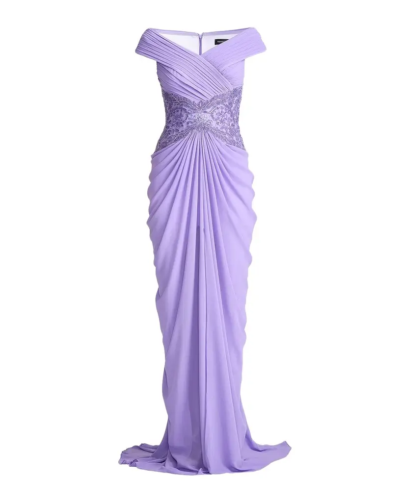 Draped Off-Shoulder Georgette Gown Draped Off-Shoulder Georgette Gown
