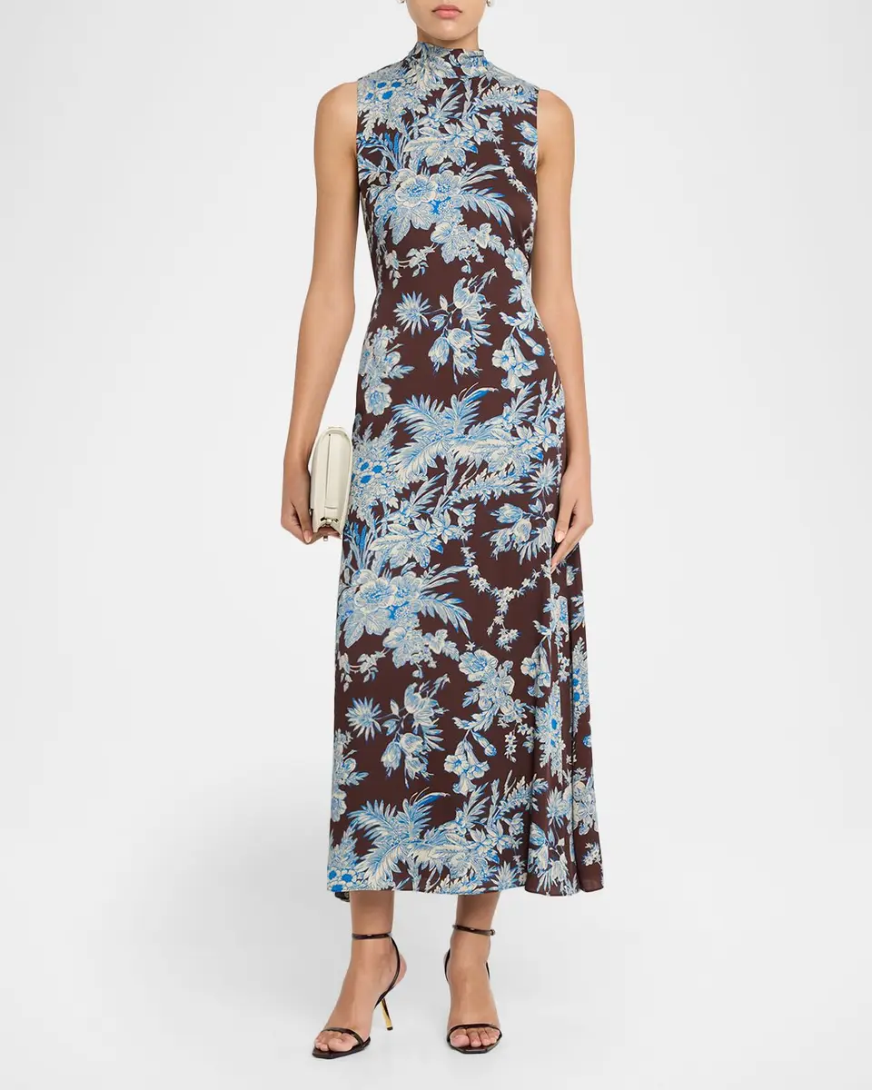Elie Tahari The Sonja Sleeveless Mock-Neck Floral Midi Dress | Thumbnail 2 Elie Tahari The Sonja Sleeveless Mock-Neck Floral Midi Dress | Thumbnail 2