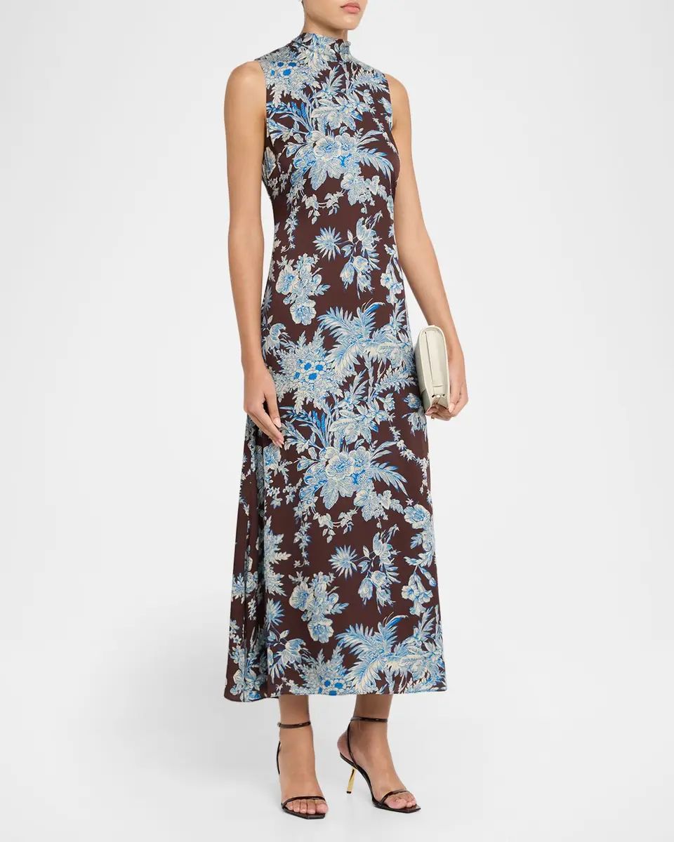 Elie Tahari The Sonja Sleeveless Mock-Neck Floral Midi Dress | Thumbnail 4 Elie Tahari The Sonja Sleeveless Mock-Neck Floral Midi Dress | Thumbnail 4