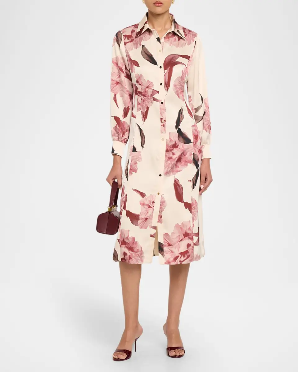 Misook Floral Satin Midi Shirtdress | Thumbnail 2