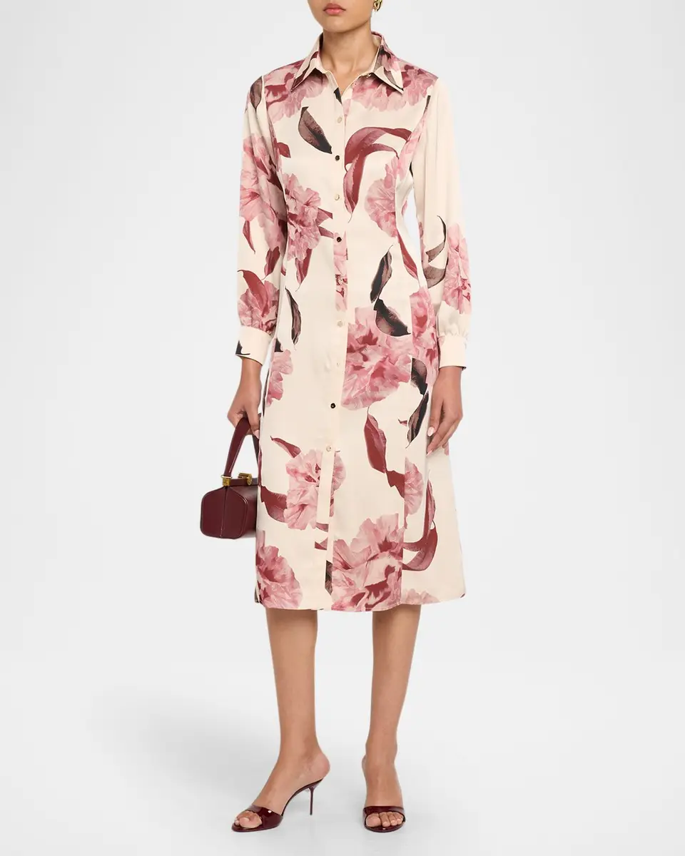 Misook Floral Satin Midi Shirtdress | Thumbnail 4