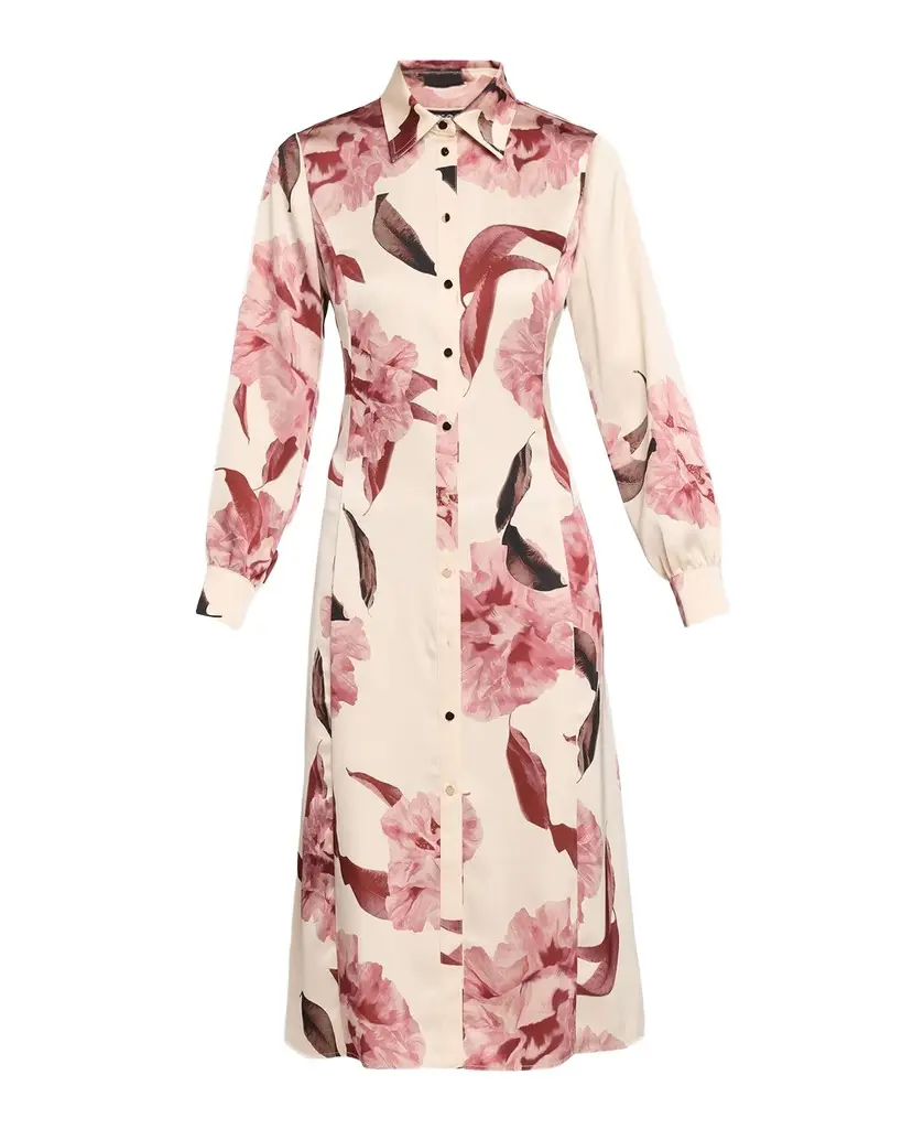 Misook Floral Satin Midi Shirtdress | Image 1 Misook Floral Satin Midi Shirtdress | Image 1