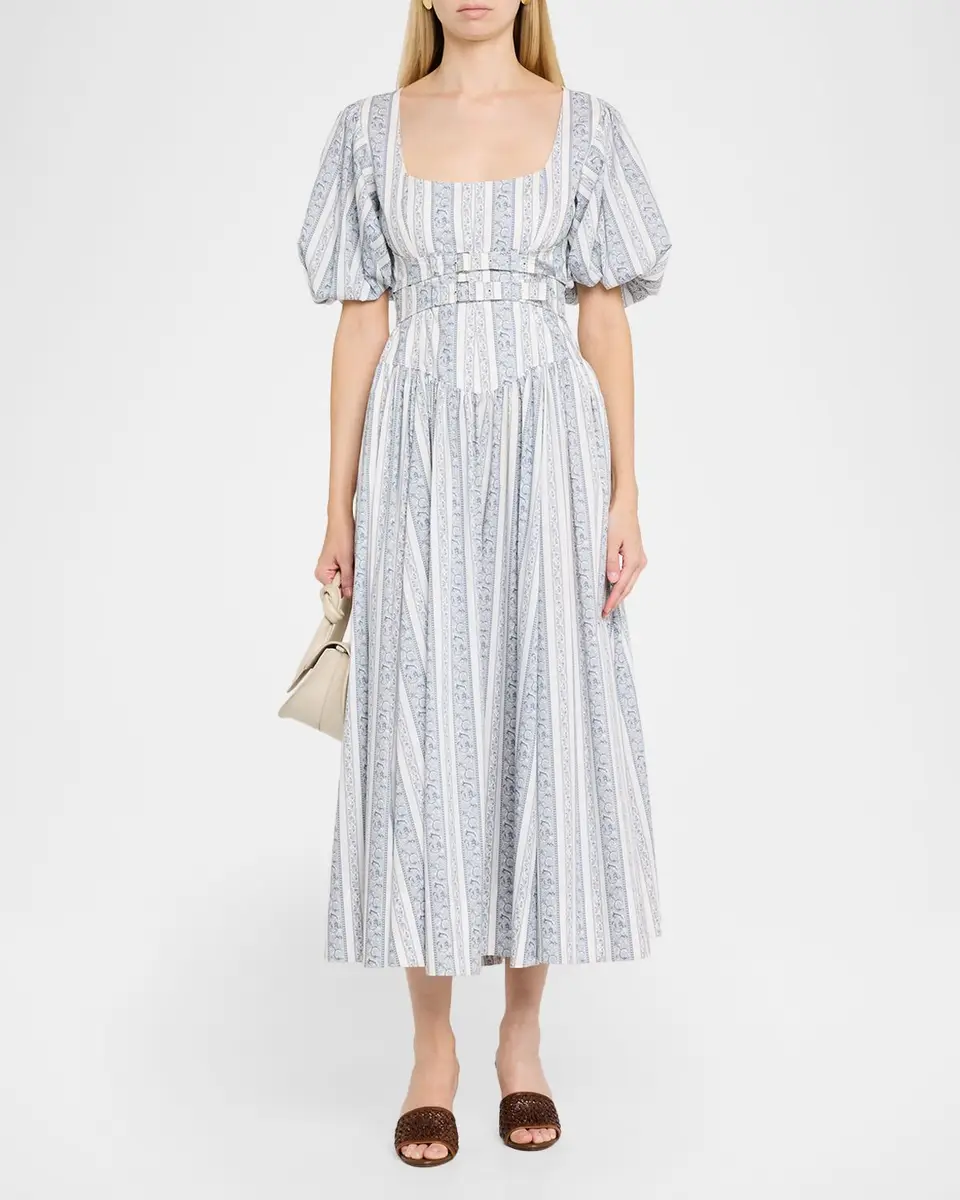 Cinq à Sept Corvin Belted Puff-Sleeve Midi Dress | Thumbnail 2
