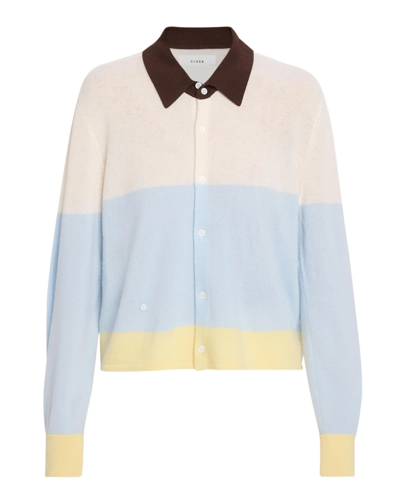 Cissa Cashmere-Wool Colorblock Polo Cardigan