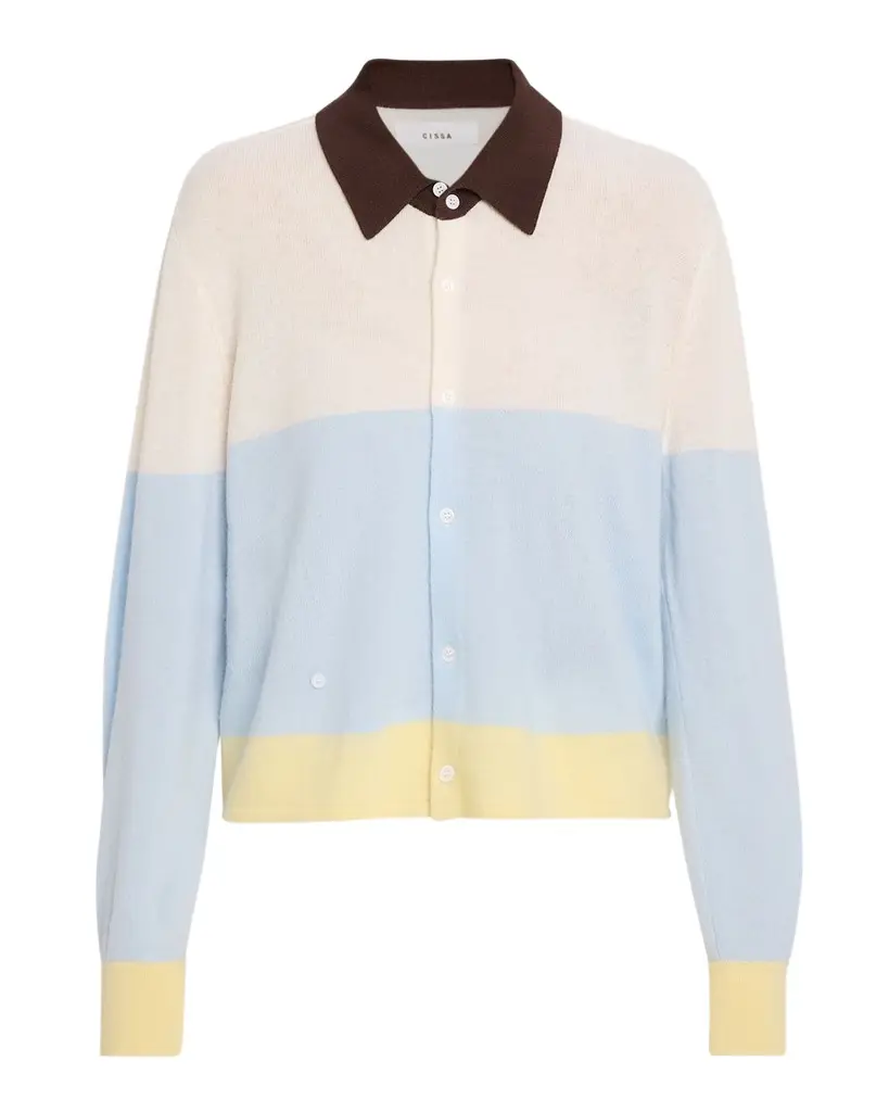 CISSA Cashmere-Wool Colorblock Polo Cardigan | Image 1 CISSA Cashmere-Wool Colorblock Polo Cardigan | Image 1