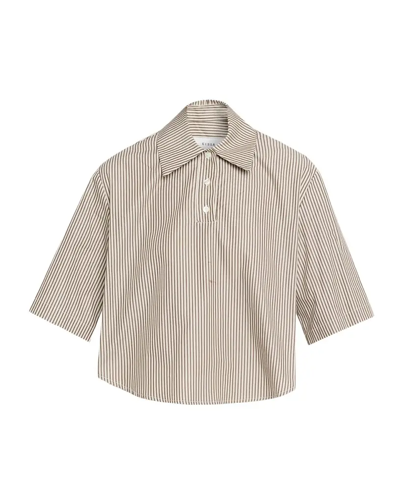 CISSA Striped Cotton Polo Shirt | Image 1 CISSA Striped Cotton Polo Shirt | Image 1