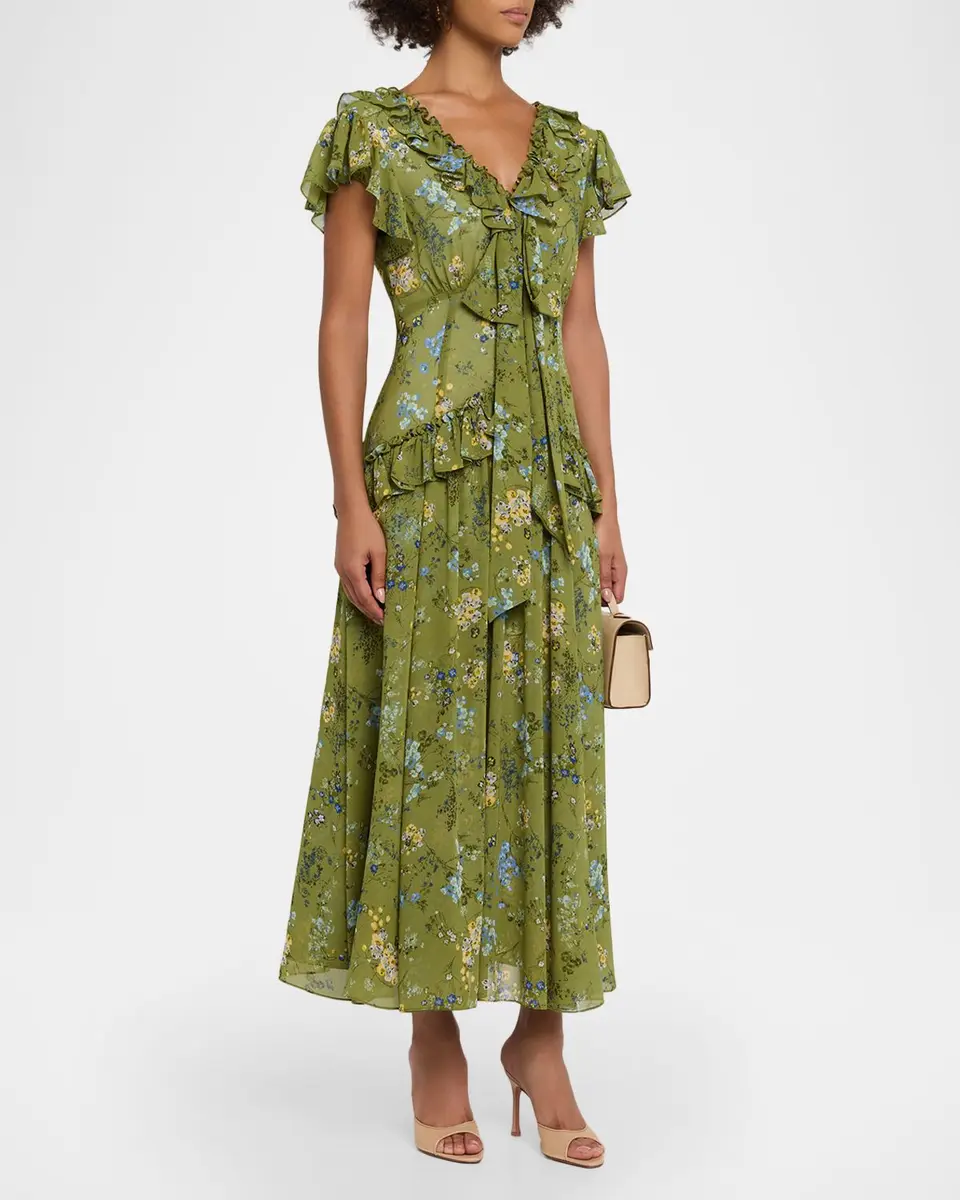 Cinq à Sept Windswept Floral Siv Ruffle Midi Dress | Thumbnail 4 Cinq à Sept Windswept Floral Siv Ruffle Midi Dress | Thumbnail 4