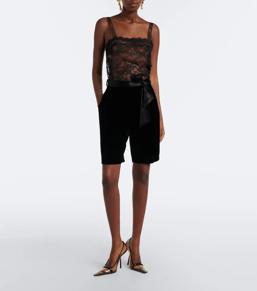 Saint Laurent Belted velvet Bermuda shorts | Thumbnail 4 Saint Laurent Belted velvet Bermuda shorts | Thumbnail 4