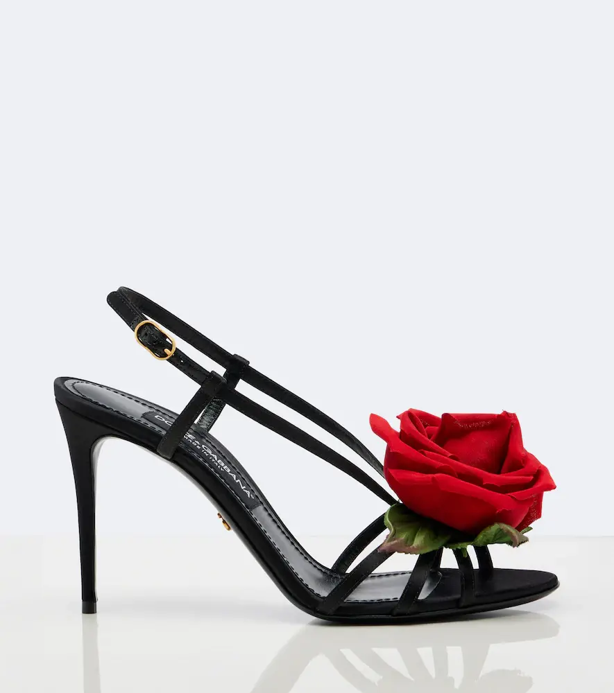 Dolce & Gabbana Floral-appliqué satin slingback sandals | Thumbnail 2