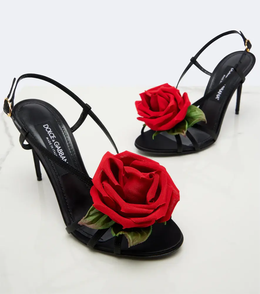 Dolce & Gabbana Floral-appliqué satin slingback sandals | Thumbnail 3