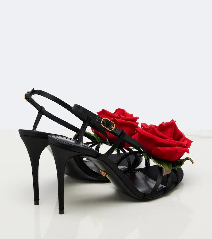 Dolce & Gabbana Floral-appliqué satin slingback sandals | Thumbnail 4