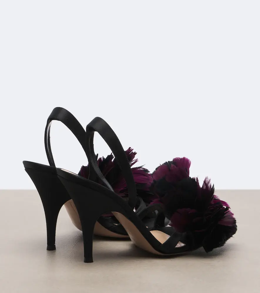 Gianvito Rossi Floral-appliqué satin slingback sandals | Thumbnail 2