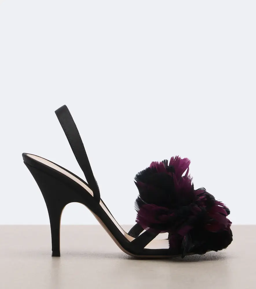 Gianvito Rossi Floral-appliqué satin slingback sandals | Thumbnail 3