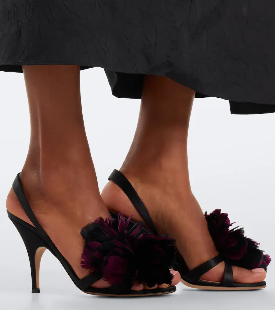 Gianvito Rossi Floral-appliqué satin slingback sandals | Thumbnail 5