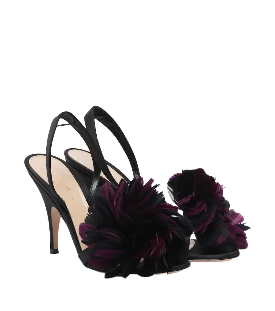 Gianvito Rossi Floral-appliqué satin slingback sandals | Image 1 Gianvito Rossi Floral-appliqué satin slingback sandals | Image 1