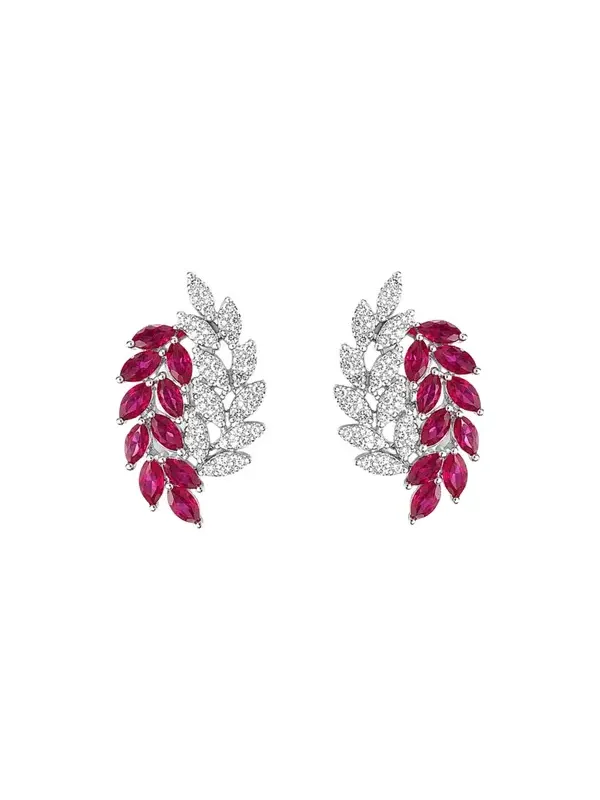 2.14cts Ruby Diamond 18K Gold Leaf Climber Earrings 2.14cts Ruby Diamond 18K Gold Leaf Climber Earrings