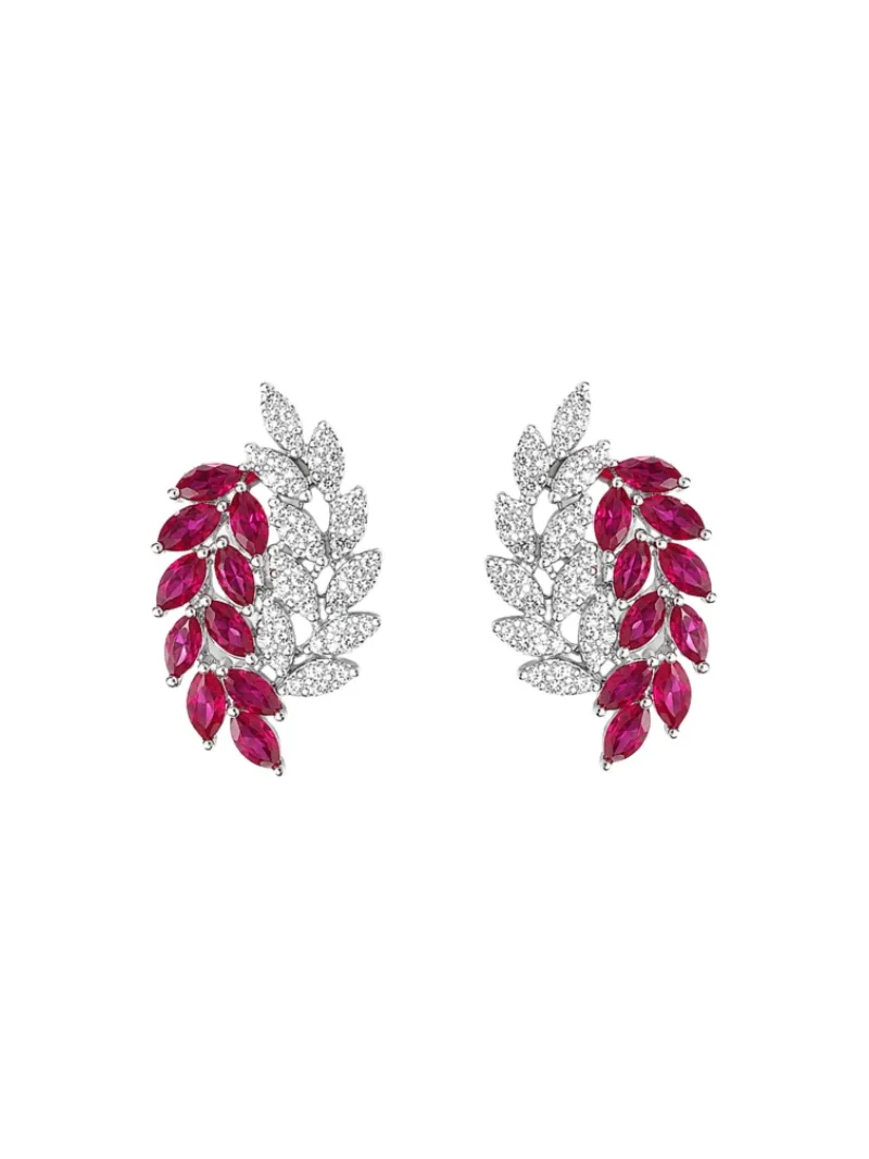 2.14cts Ruby Diamond 18K Gold Leaf Climber Earrings 2.14cts Ruby Diamond 18K Gold Leaf Climber Earrings