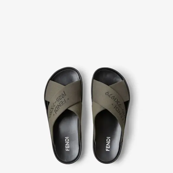 Fendi Double Leather and Gray Green Fabric Slides | Thumbnail 4 Fendi Double Leather and Gray Green Fabric Slides | Thumbnail 4