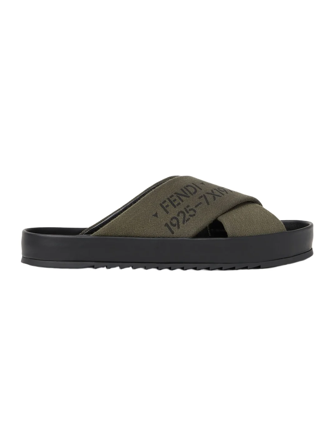 Fendi Double Leather and Gray Green Fabric Slides