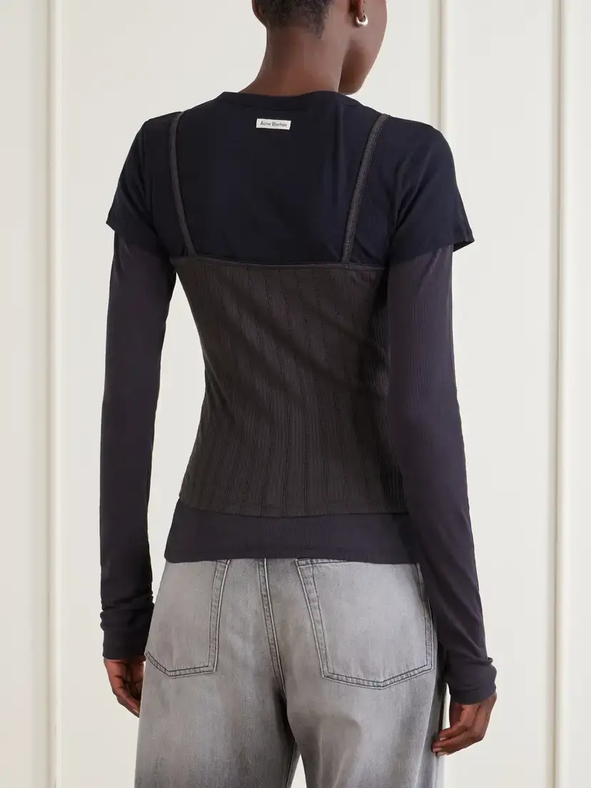 Acne Studios Ersilia Layered Ribbed Lyocell And Cotton-blend T-shirt - Black | Thumbnail 3 Acne Studios Ersilia Layered Ribbed Lyocell And Cotton-blend T-shirt - Black | Thumbnail 3