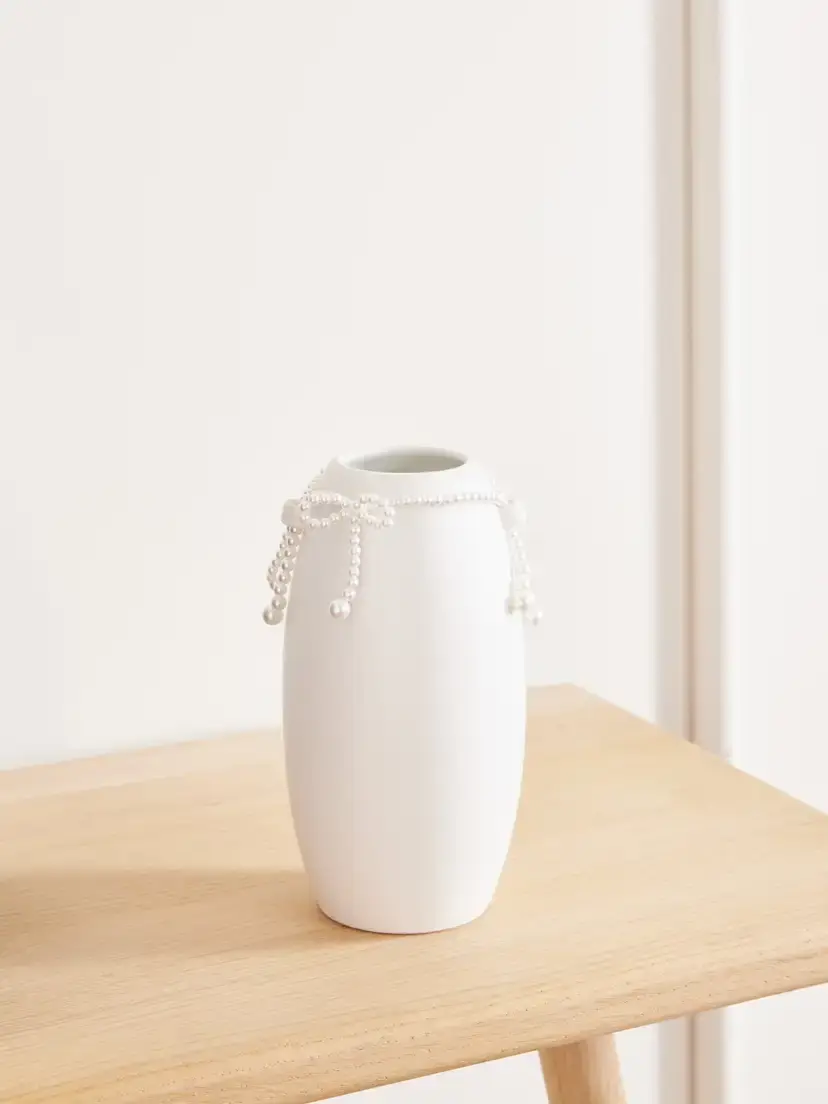 Completedworks Pearl-effect Bead-embellished Ceramic Vase