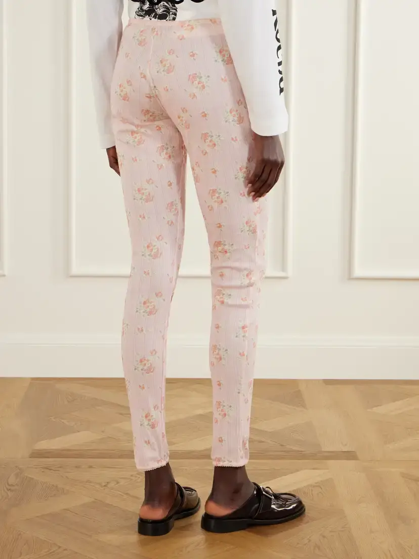 Simone Rocha Ruffled Floral-print Pointelle-knit Cotton-jersey Leggings | Thumbnail 4 Simone Rocha Ruffled Floral-print Pointelle-knit Cotton-jersey Leggings | Thumbnail 4