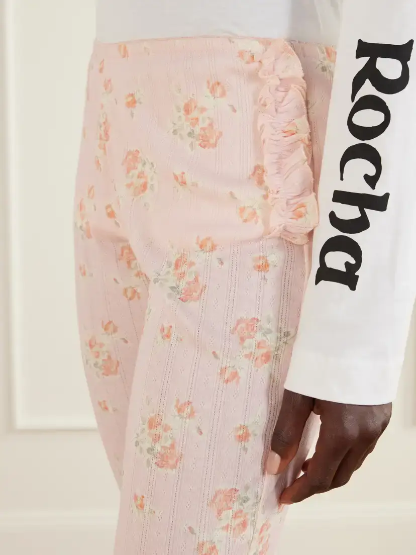 Simone Rocha Ruffled Floral-print Pointelle-knit Cotton-jersey Leggings | Thumbnail 5 Simone Rocha Ruffled Floral-print Pointelle-knit Cotton-jersey Leggings | Thumbnail 5