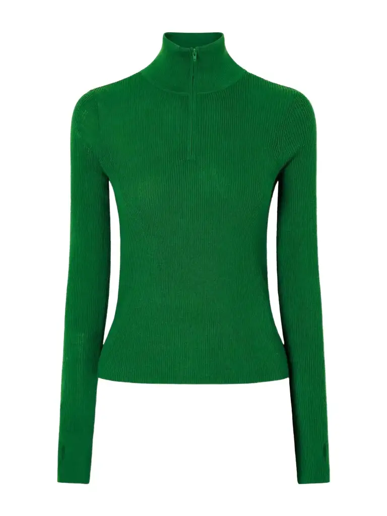 The Frankie Shop Sade Ribbed Wool And Silk-blend Half-zip Sweater | Image 1 The Frankie Shop Sade Ribbed Wool And Silk-blend Half-zip Sweater | Image 1