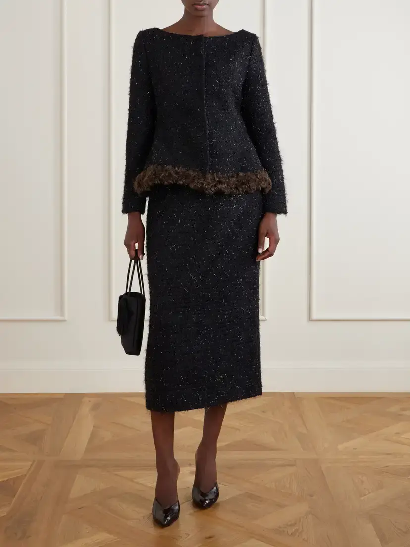 Simone Rocha Plush-trimmed Metallic Tweed Jacket | Thumbnail 2 Simone Rocha Plush-trimmed Metallic Tweed Jacket | Thumbnail 2