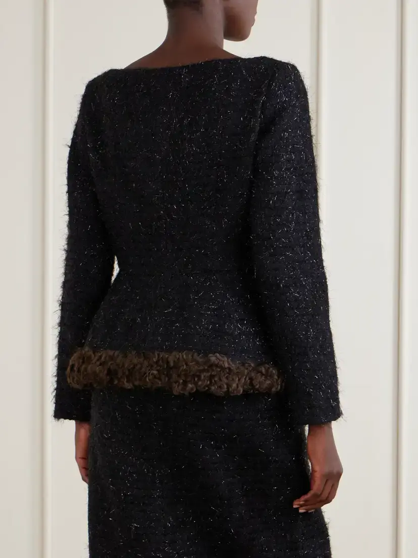 Simone Rocha Plush-trimmed Metallic Tweed Jacket | Thumbnail 3 Simone Rocha Plush-trimmed Metallic Tweed Jacket | Thumbnail 3