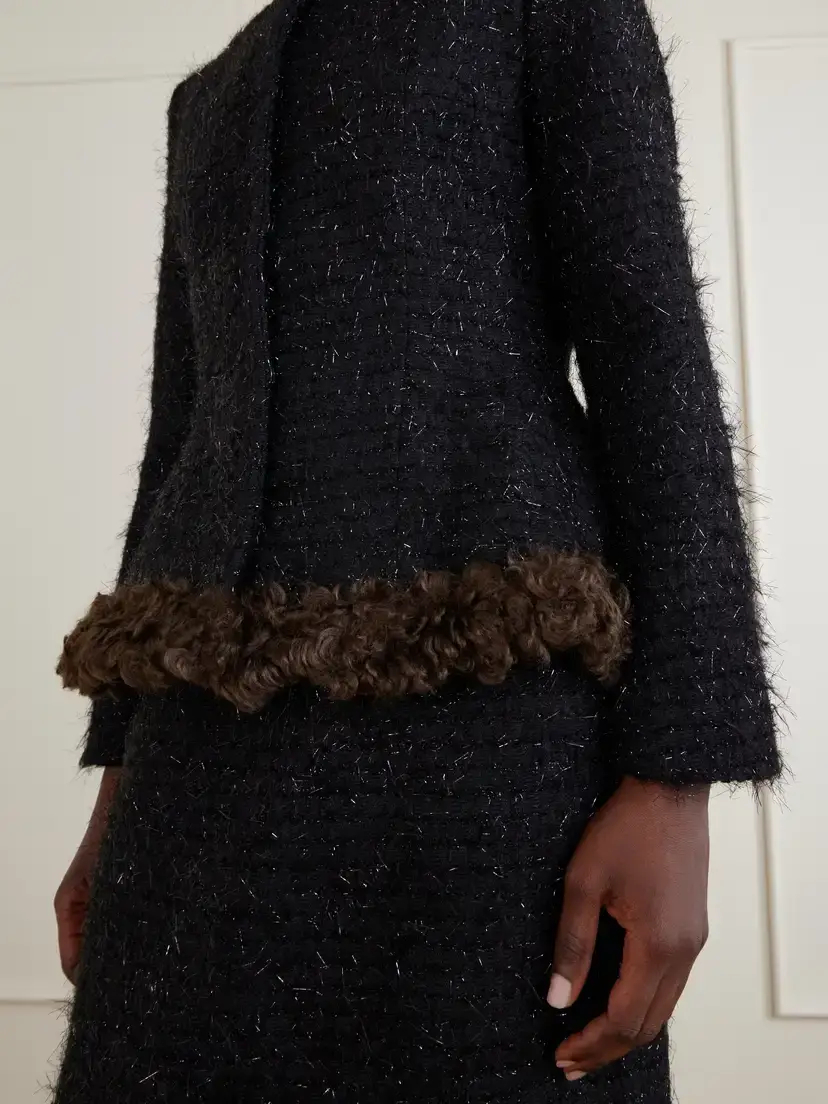 Simone Rocha Plush-trimmed Metallic Tweed Jacket | Thumbnail 4 Simone Rocha Plush-trimmed Metallic Tweed Jacket | Thumbnail 4