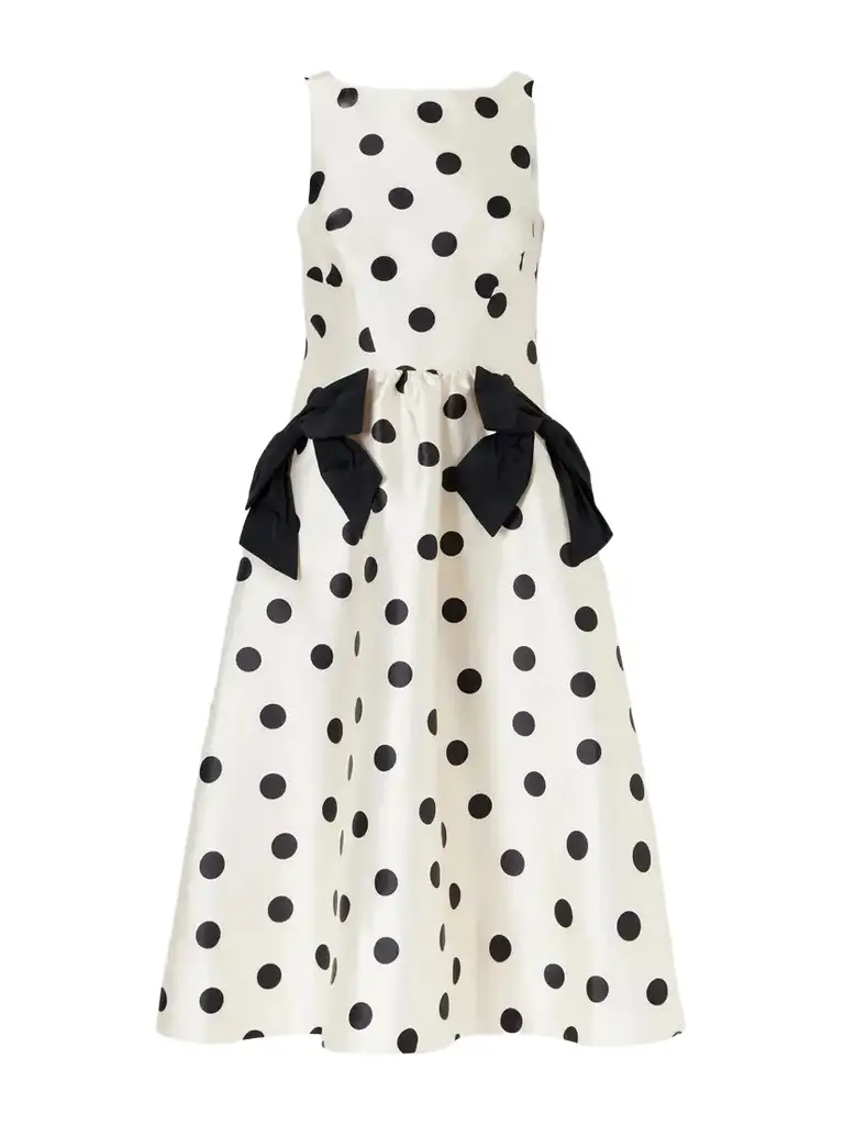 Rebecca Vallance Bacio Bow-detailed Polka-dot Satin-twill Midi Dress | Image 1 Rebecca Vallance Bacio Bow-detailed Polka-dot Satin-twill Midi Dress | Image 1