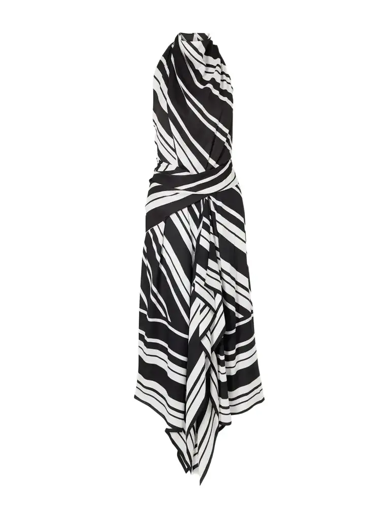 Brandon Maxwell The Marin Striped Twill Halterneck Midi Dress | Image 1 Brandon Maxwell The Marin Striped Twill Halterneck Midi Dress | Image 1