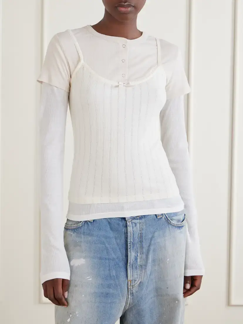 Acne Studios Ersilia Layered Ribbed Lyocell And Cotton-blend T-shirt - Neutrals | Thumbnail 3