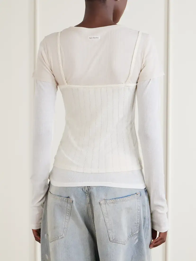 Acne Studios Ersilia Layered Ribbed Lyocell And Cotton-blend T-shirt - Neutrals | Thumbnail 4